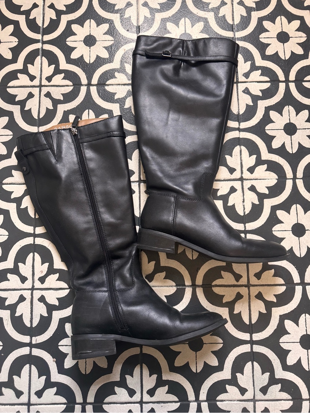 Franco Sarto Black Tall Leather Riding Boots (wide calf)